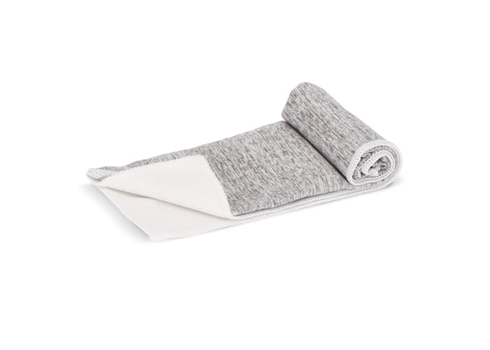 Serviette de golf promotionnelle en rPET avec crochet 30×30 cm Blanc et Gris